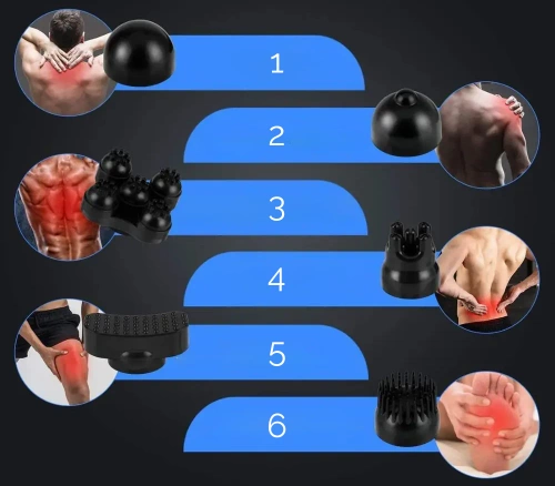 YT-1706-CINZA | Massageador com pontas substituíveis | Massagem vibratória nas costas | Uma pistola de massagem que ajuda a combater a celulite