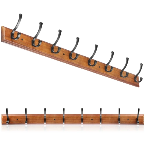 HG-80CM-HOUT | Houten hanger voor jassen, kleding | Wandhanger voor in de hal | Hanger met 16 haken