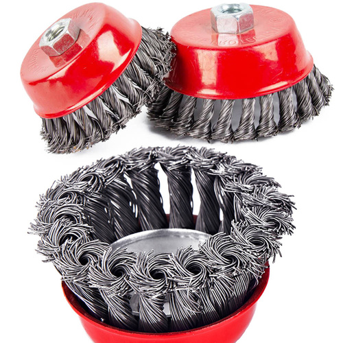 Frontbürste aus Stahldraht | Ø 75 mm | M14 Gewinde | gezopfter Draht | M14-75MM-A