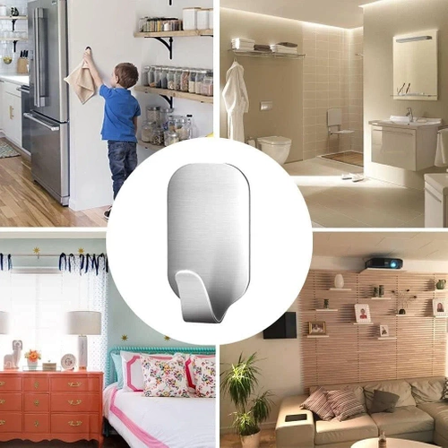 BXV-10PZ-ARGENTO | Gancio per mobili | Maniglia da bagno in plastica | Gancio autoadesivo per panni, asciugamani, accessori da cucina