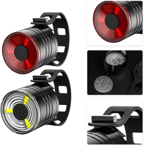 Compacte LED fietsverlichting voor + achter | LED-fietsverlichtingsset met 3 standen | BK-L319