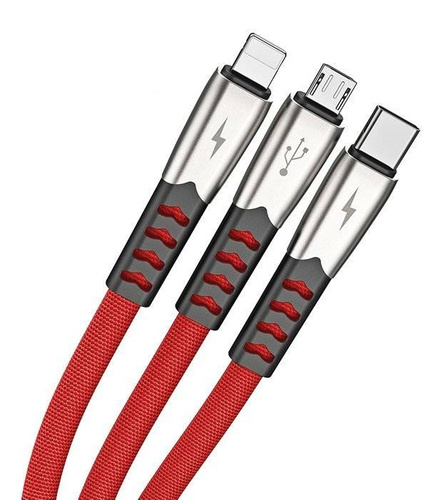 UC-009 | 3v1 1M | Zosilnený USB kábel pre telefón 3 v 1 – Micro USB, Type-C, Lightning (iPhone)