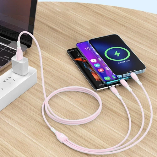 B2-3in1-roze | USB-kabel met drie oplaadstekkers