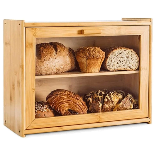 FC-B317 | Tascapane in bambù con ripiano | Contenitore per il pane Contenitore grande per pane, panini