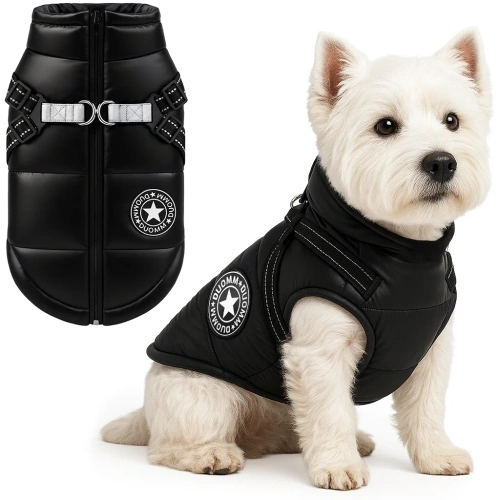 Chaqueta de invierno para perro con arnés integrado | talla M | ropa cálida e impermeable para perro | PET-017S-BK