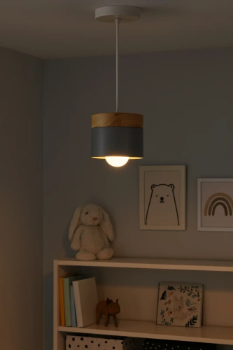 Suspension minimaliste style scandinave avec élément en bois | douille E27 pour salon, chambre | gris | YG-XD003-GY