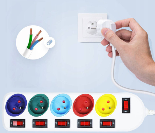BA-3505 | Regleta con 5 tomas de 230V | Cable de extensión de 1,8 M con interruptores dedicados