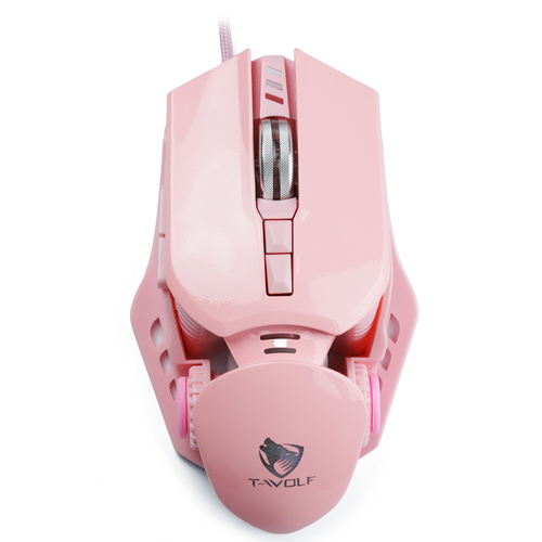 G530 | Mouse de computador para jogos rosa, com fio, óptico, USB | Retroiluminação LED RGB | 1200-6400 DPI, 7 botões
