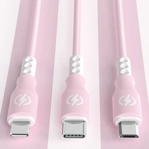 B2-3in1-rosa | Cavo USB con tre prese di ricarica