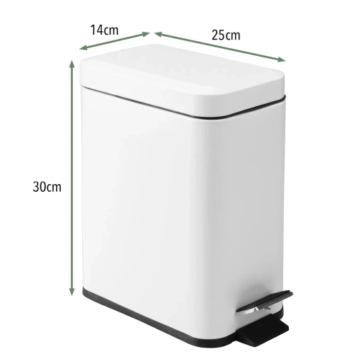 GY-PS5L | Pattumiera da bagno | rettangolare, pedale | 5 litri, bianco