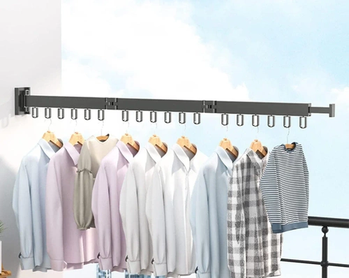 LYJ-T90-GRIJS | Opvouwbare kleerhanger | Opvouwbare droger | Wandrail met haken