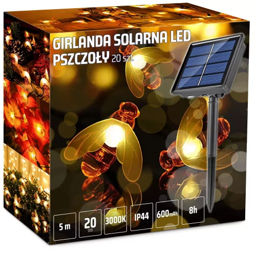 BEE-20LED-5M | LED solárna girlanda Pszczoły 20 LED záhradná lampa, 5m