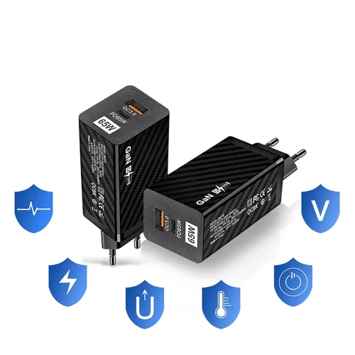 GAN | 65W hurtig vægoplader med USB- og USB-C PD 3.0-porte