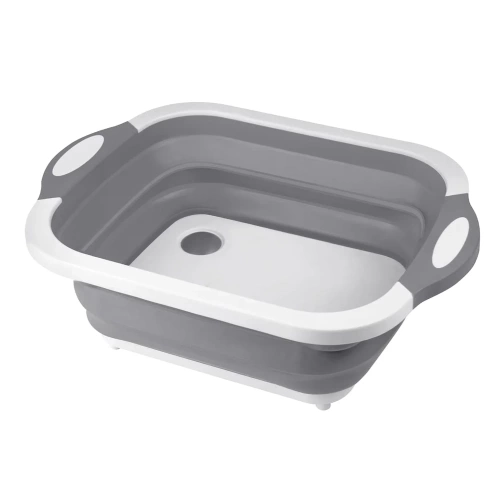 ZXS-398-GRAY | Foldable bowl with drain | Camping bowl | Bowl with cutting board