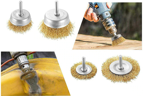 Drahtbürsten-Set | 5 Stück, messingbeschichteter Draht | M-5in1