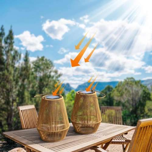 Solar-Gartenleuchte im BOHO-Stil | kabellos, rattan, mit Tragegriff | JX21-Bamboo