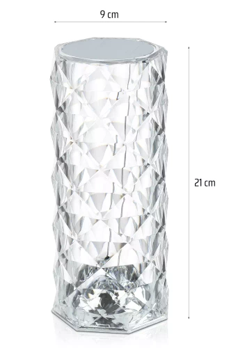 RPL-C03-W | Kristalinė LED stalinė lempa | rožių raštas | 3 spalvų šviesa, jutiklinis skydelis, USB-C laidas, 2000 mAh baterija