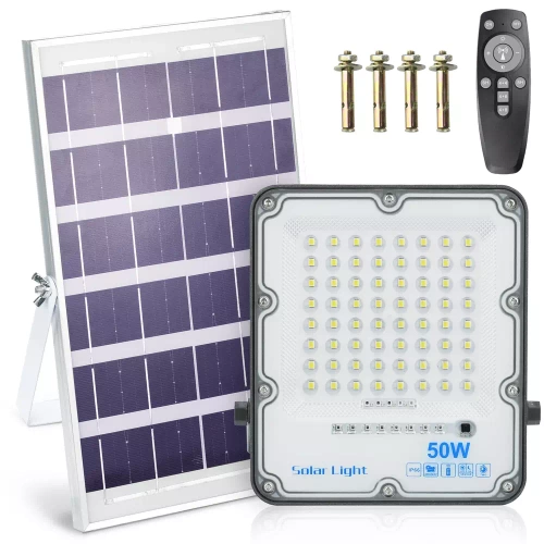 Set LED reflektor 50W + Solární panel 6V/6W s dálkovým ovládáním | 1500lm, 3000mAh, IP66