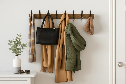 HG-80CM-BOIS | Cintre en bois pour vestes, vêtements | Support mural pour le hall | Cintre avec 16 crochets