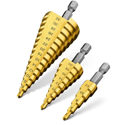 SDS-3PCS-GOLD | Set of 3 conical drill bits | HSS step drills