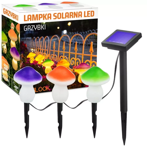 FLD-19-W | Lâmpada solar LED para jardim Cogumelos 3 peças | 22cm, 600mAh