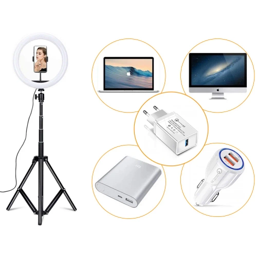 Ring light LED de 26 cm com tripé de 210 cm | Kit de maquiagem, streaming e gravação com suporte para celular |