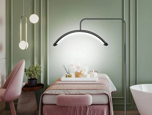 EPT-135-NERO | Lampada per studio di tatuaggi | Lampada di bellezza a LED senza ombre | Lampada da terra per saloni di bellezza, styling ciglia e unghie