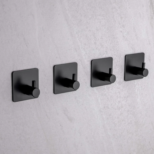 BXG-4PCS-BLACK | Black hook for clothes, cloths, towels | Self-adhesive holder for kitchen accessories