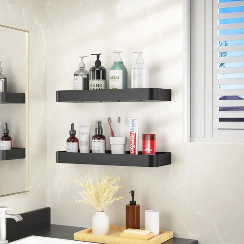 BSU-L30CM-B | Bathroom shelf above the sink | shower organizer | Black