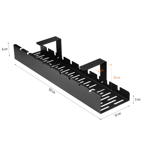 CWT-O1 | Organizer for cables under the desk top 50 cm | Basket, guide, handle | Black