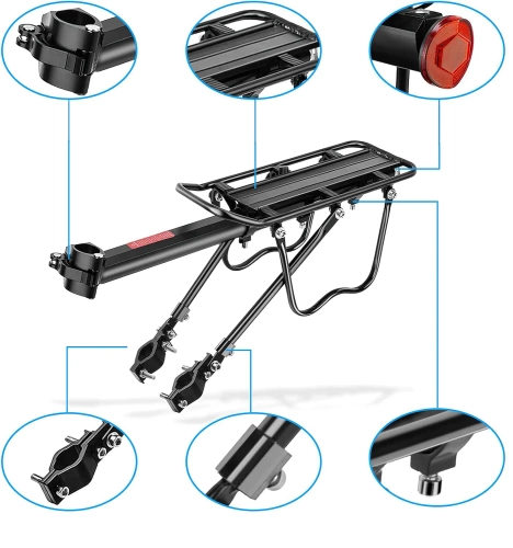 Universele, verstelbare aluminium fietsendrager voor 24-29 inch zadelpen, tot 50 kg | Duurzame achterdrager | 671-09-C