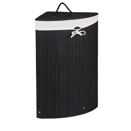 AYL-60L-NOIR | Panier à linge noir | Conteneur de jouets en bambou | Panier à linge en bois | Panier à linge à un compartiment pour la salle de bain | Panier d&#39;angle