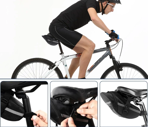 Waterproof bike bag made of durable 600D material | Lightweight, aerodynamic saddle bag with reflectors | 600DCWBW-208