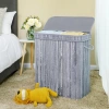 RYL-100L-CINZA | Cesto de roupa suja cinza | Recipiente de brinquedo de bambu | Cesto de roupa em madeira | Cesto de roupa suja com dois compartimentos para banheiro