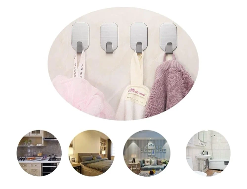 BXV-10PZ-ARGENTO | Gancio per mobili | Maniglia da bagno in plastica | Gancio autoadesivo per panni, asciugamani, accessori da cucina