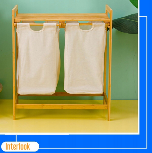 NZ-2BS-Bambu | Cesto de roupa duplo com armário | Bambu