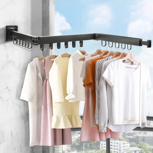 LYJ-T90-GRIGIO | Appendiabiti pieghevole | Asciugatrice pieghevole | Guida a muro con ganci