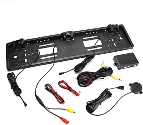 Kentekenplaathouder met achteruitrijcamera en parkeersensoren - 3in1 | Achteruitrijcameraframe met sensoren - groothoek, LED, waterdicht IP67