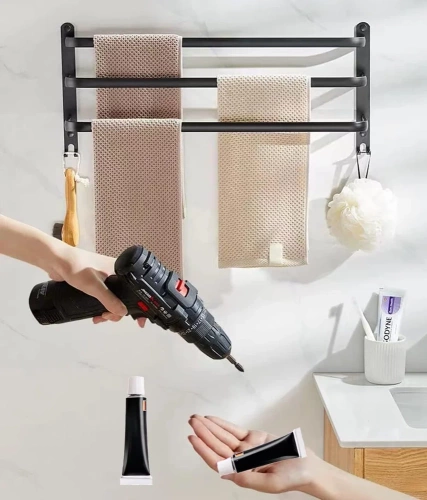 MJR-50CM-3-SORT | Håndklædeholder | Vægholder til badeværelse | Badeværelsesstang