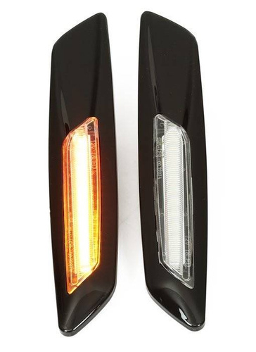 PLCBD004B | Lămpi indicatoare de direcție laterale cu LED | difuzor transparent, carcasă neagră | nedinamic | BMW E90 E91 E92 E93, E60 E61, F10, E81 E82 E87 E88