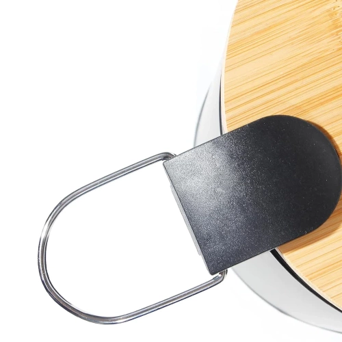 GY-TB3L | Papelera de baño | redondo, cubierta de bambú, pedal | 3 litros, negro