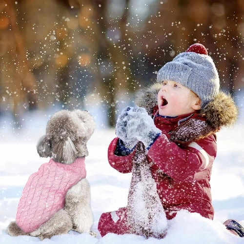 Пуловер за куче или котка | размер L | топъл пуловер с поло яка за зима | PET-014L-PINK