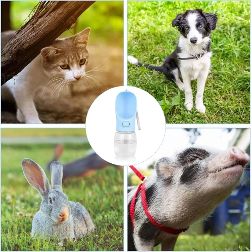 PAC-500ML-AZUL | Bebedero portátil para animales | Botella de agua para perro o gato | Botella de agua con recipiente adjunto.