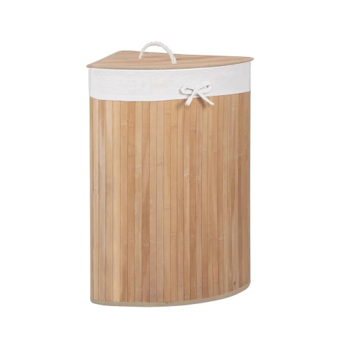 AYL-60L-LIBR | Natuurlijke wasmand | Bamboe speelgoedcontainer | Houten wasmand |. Wasmand met één vak voor de badkamer | Hoek mand