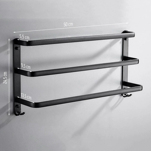 MJR-50CM-3-NERO | Portasciugamani | Supporto da parete per bagno | Barra del bagno