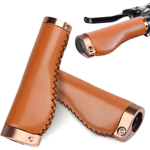 Puños ergonómicos para bicicleta | Puños de bicicleta elegantes de cuero sintético | PUBT-G211A-BR