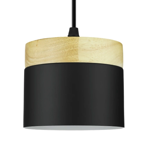 Lampada a sospensione minimalista in stile scandinavo con elemento in legno | attacco a soffitto E27 per soggiorno, camera da letto | nero | YG-XD003-BK