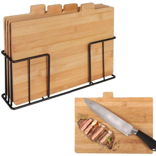 NFS-4in1 | Wooden, bamboo chopping board | Board stand | Serving board set