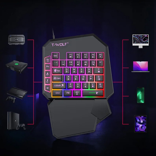 T19 | One-handed gaming keyboard with LED backlight, keypad