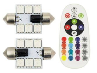 RGB C5W sæt | To C5W RGB LED-pærer | Farve fjernbetjening